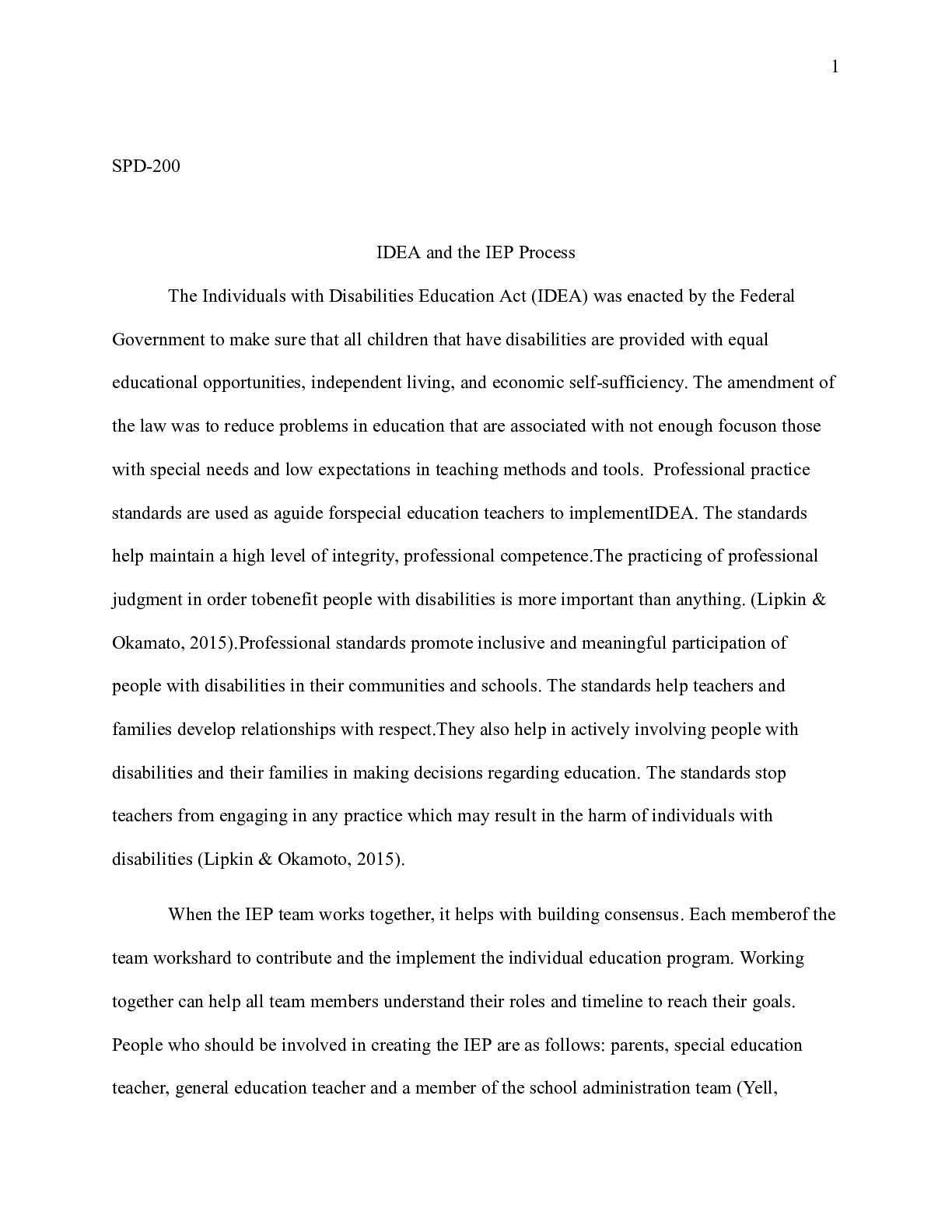 Preview image of IDEA___IEP_Process.docx    SPD-200  IDEA and the IEP Process  The Individuals with Disabil document